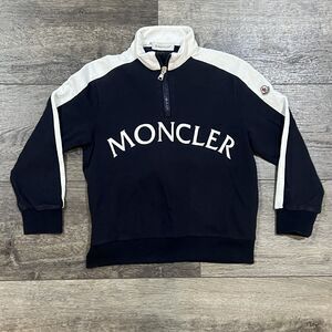 Moncler Half Zip Sweatshirt Big Logo Black White Youth Pullover Kids Size 10Y